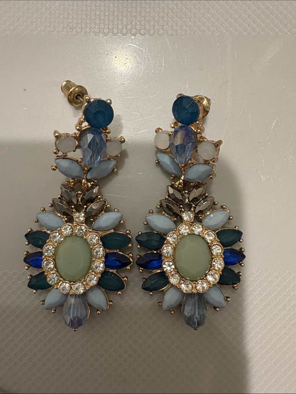 Gold-Tone Blue Crystal Drop Earrings